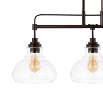 Marlowe 32.5" Farmhouse Industrial Iron/Glass Linear LED Pendant - JONATHAN Y